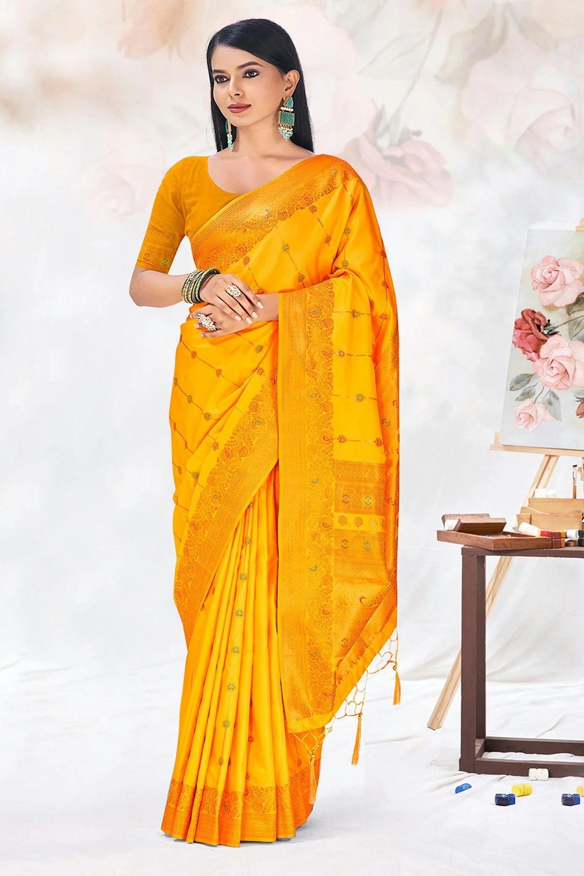 Yellow Colour Woven Work Silk Saree SD1102305
