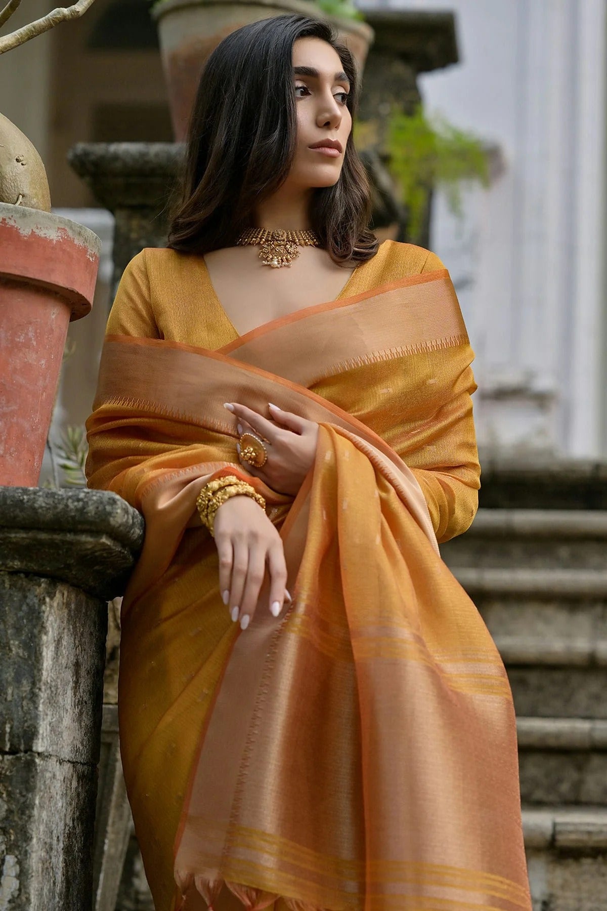 Yellow Colour Woven Work Soft Tussar Silk Saree SD1260024 B