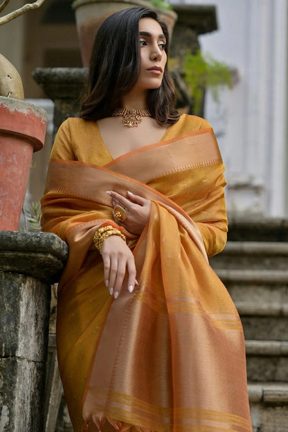 Yellow Colour Woven Work Soft Tussar Silk Saree SD1260024 B