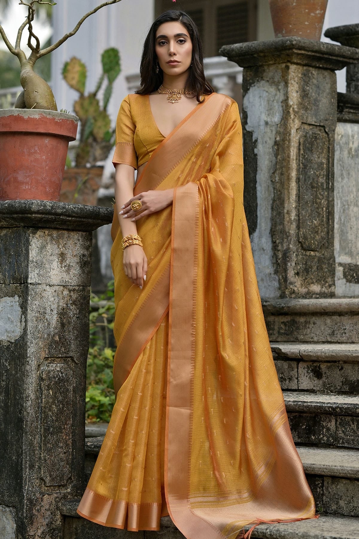 Yellow Colour Woven Work Soft Tussar Silk Saree SD1260024