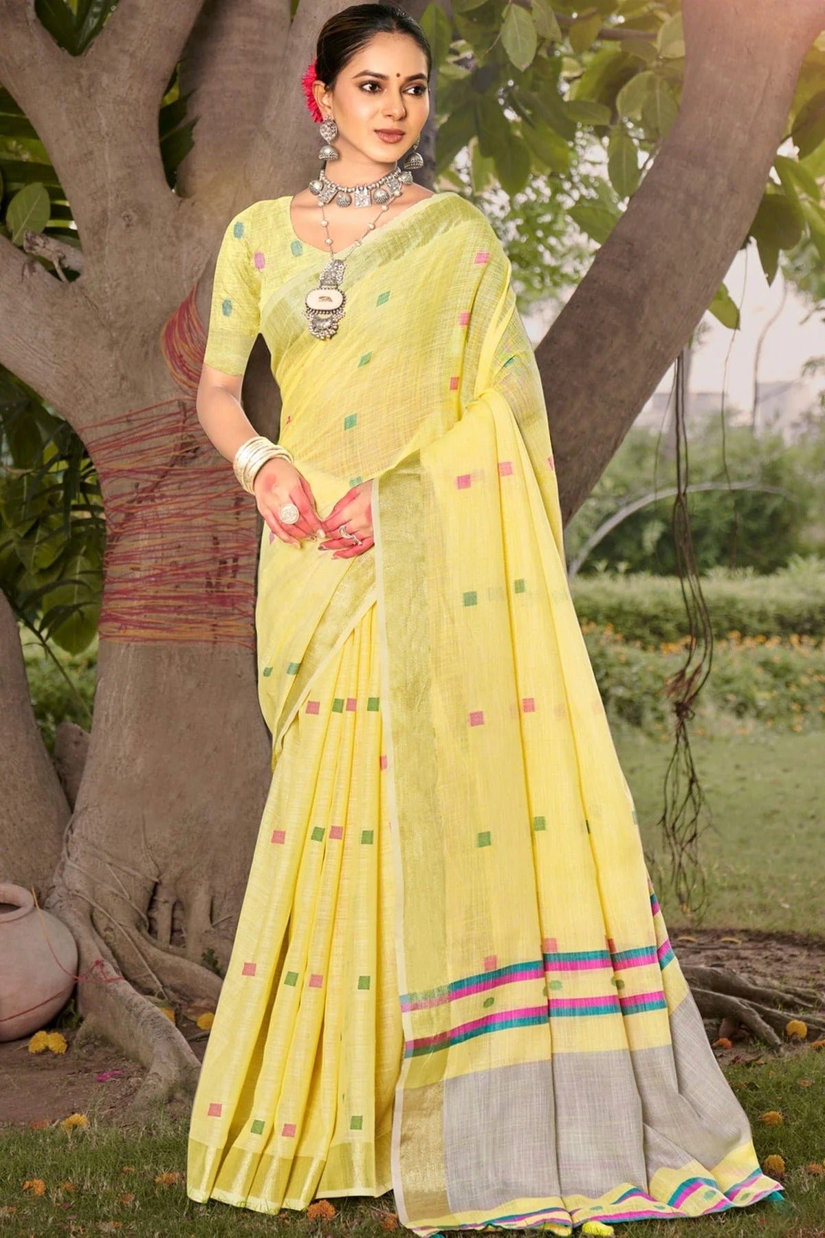Yellow Colour Zari Work Cotton Saree SD1102320
