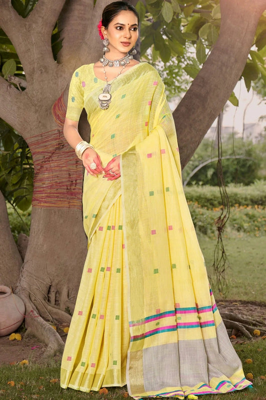 Yellow Colour Zari Work Cotton Saree SD1102320