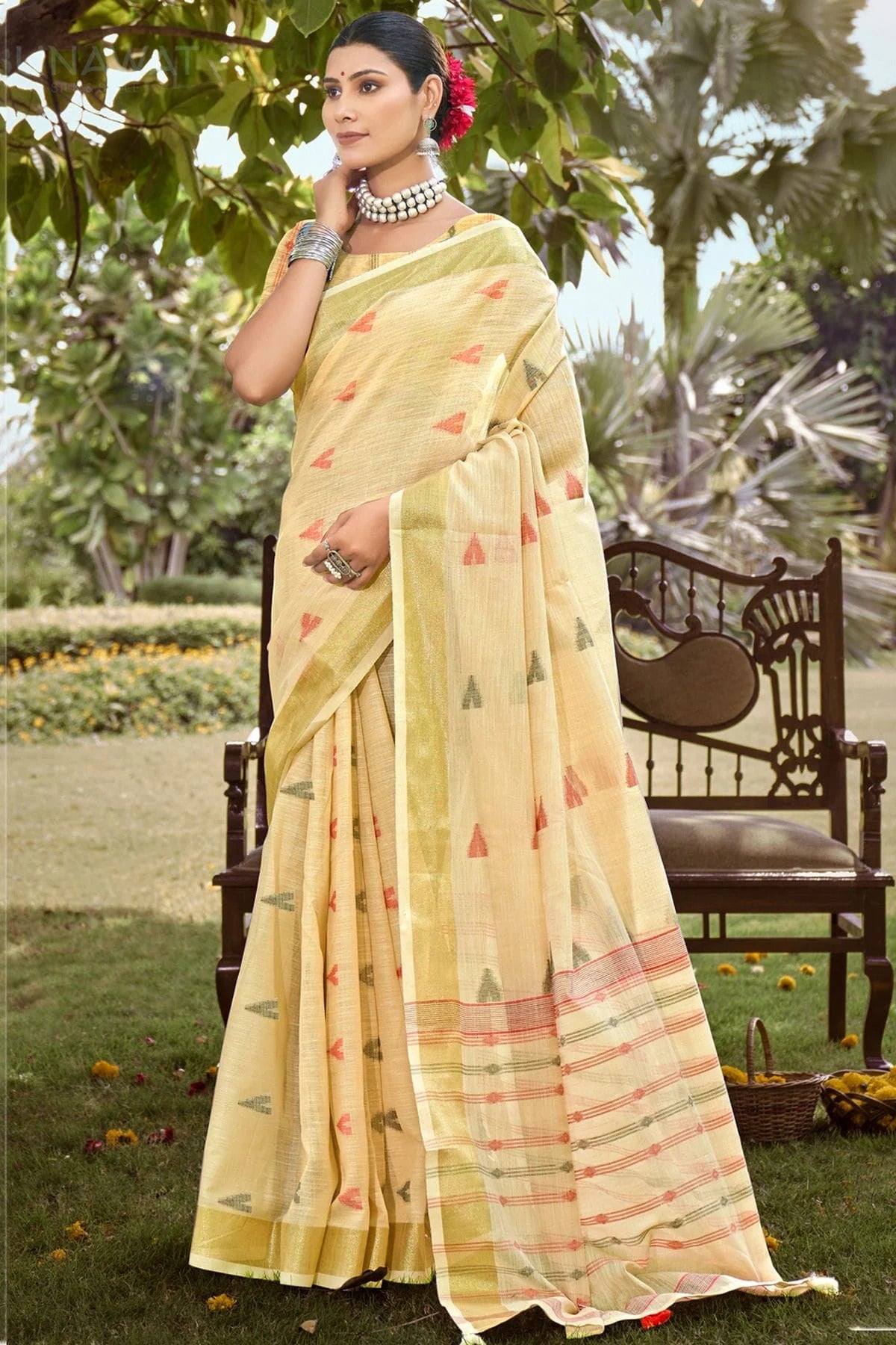 Yellow Colour Zari Work Cotton Saree SD1102326
