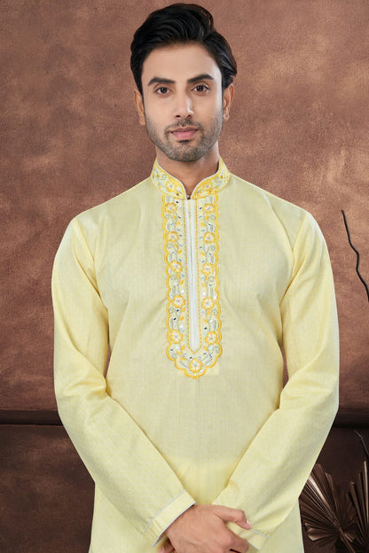 Yellow Cotton Kurta Pajama KP1040693 A