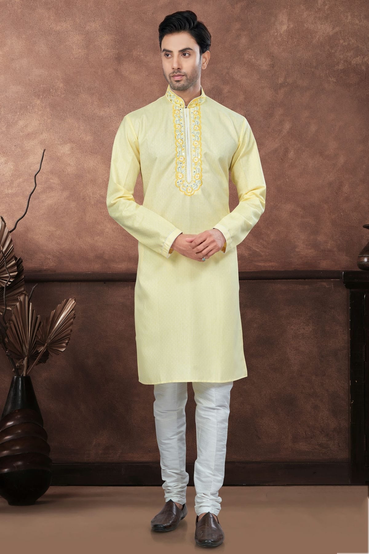 Yellow Cotton Kurta Pajama KP1040693