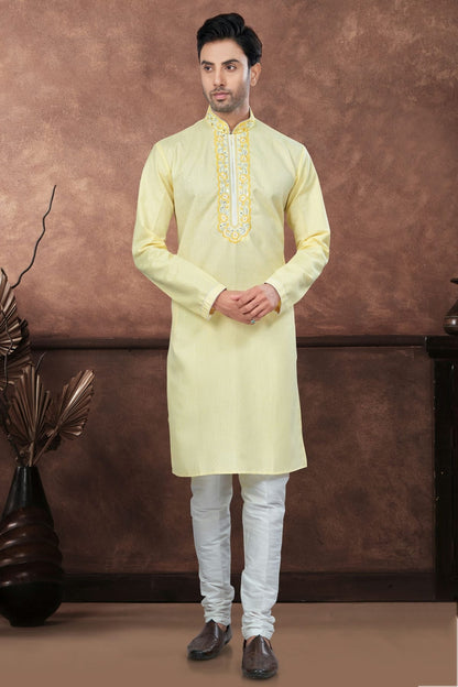 Yellow Cotton Kurta Pajama KP1040693