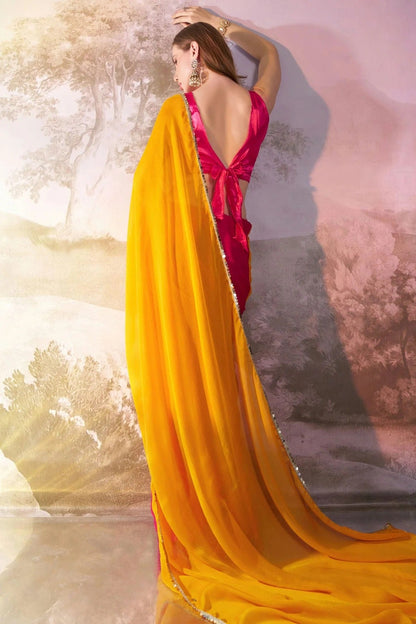 Yellow and Pink Colour Chiffon Saree SD1112750 A