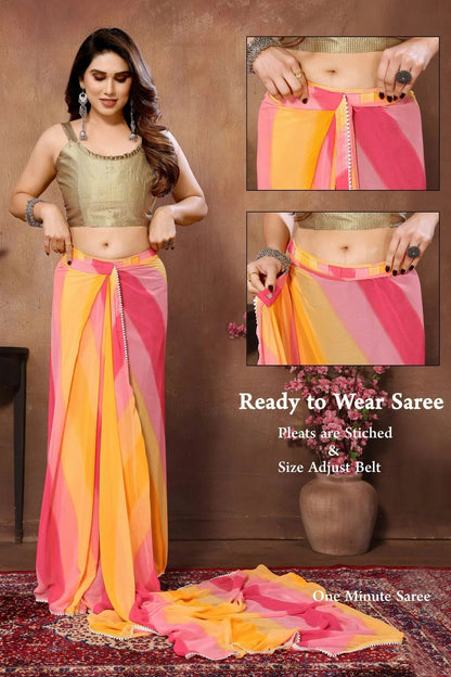 Yellow and Pink Colour Georgette Ready To Wear Saree SD1180019 A
