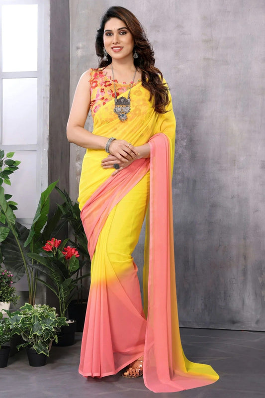 Yellow and Pink Colour Georgette Ready To Wear Saree SD1180025