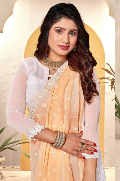 Yellow and White Colour Georgette Half N Half Saree SD1091062 A