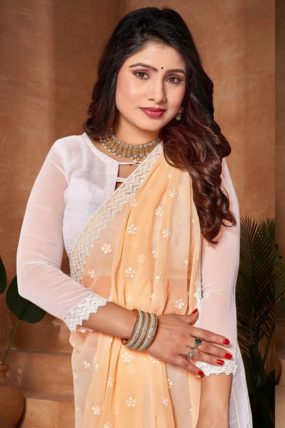 Yellow and White Colour Georgette Half N Half Saree SD1091188 A