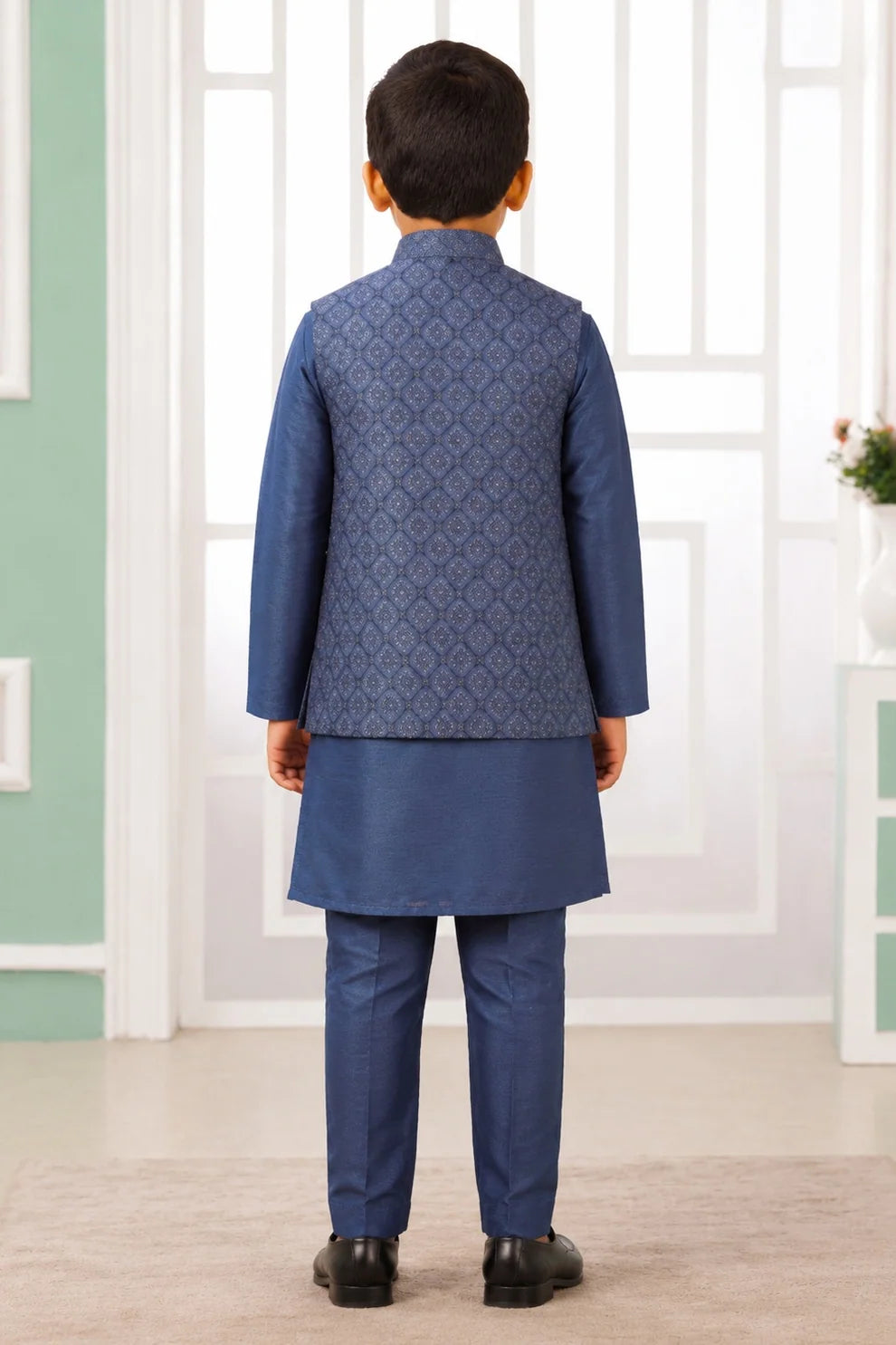 Art Silk Embroidery Pintux Work Father and Son Combo In Dark Grey Colour