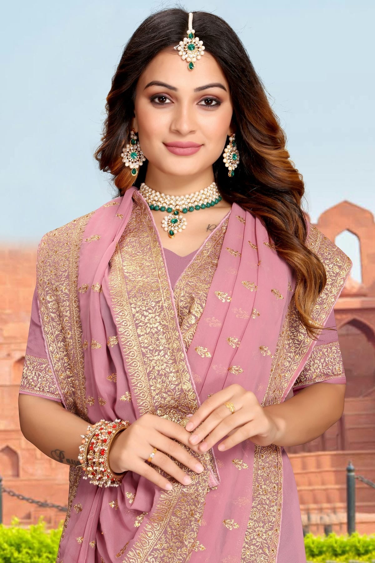 pink colour georgette saree sd1090862 A