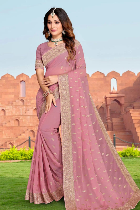 pink colour georgette saree sd1090862