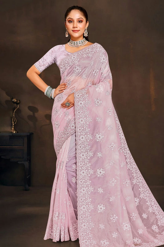 pink colour organza saree sd1090953