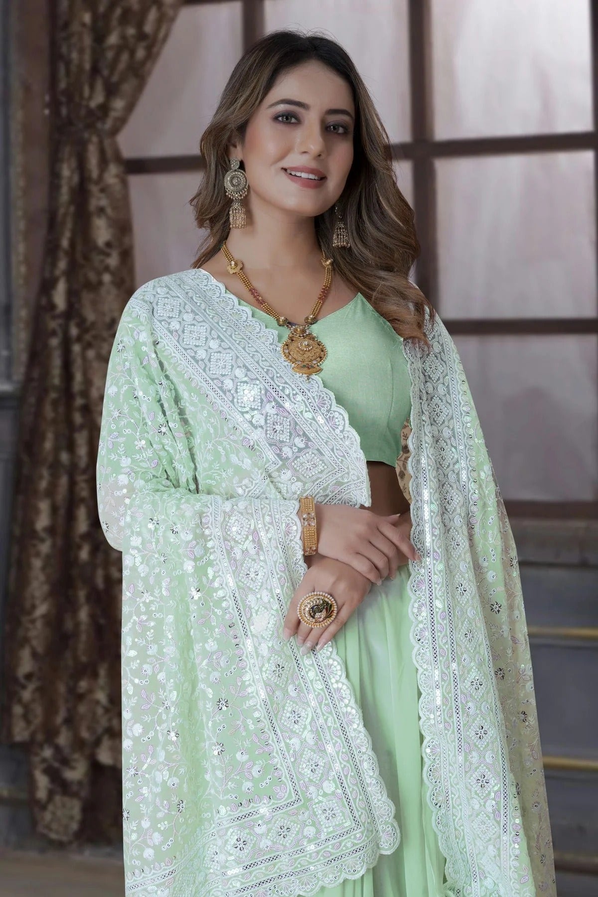 pista green colour georgette saree sd1090883 A