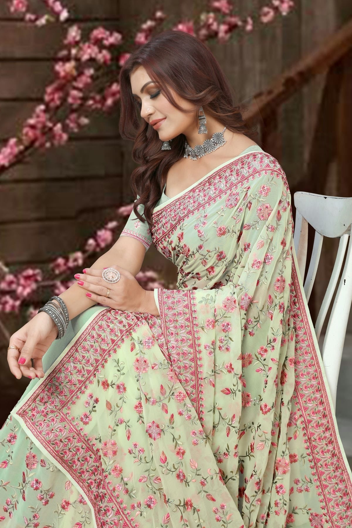pista green colour georgette saree sd1090919 A