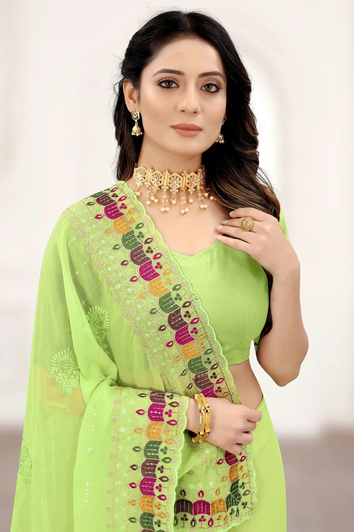 pista green colour georgette saree sd1090933 A