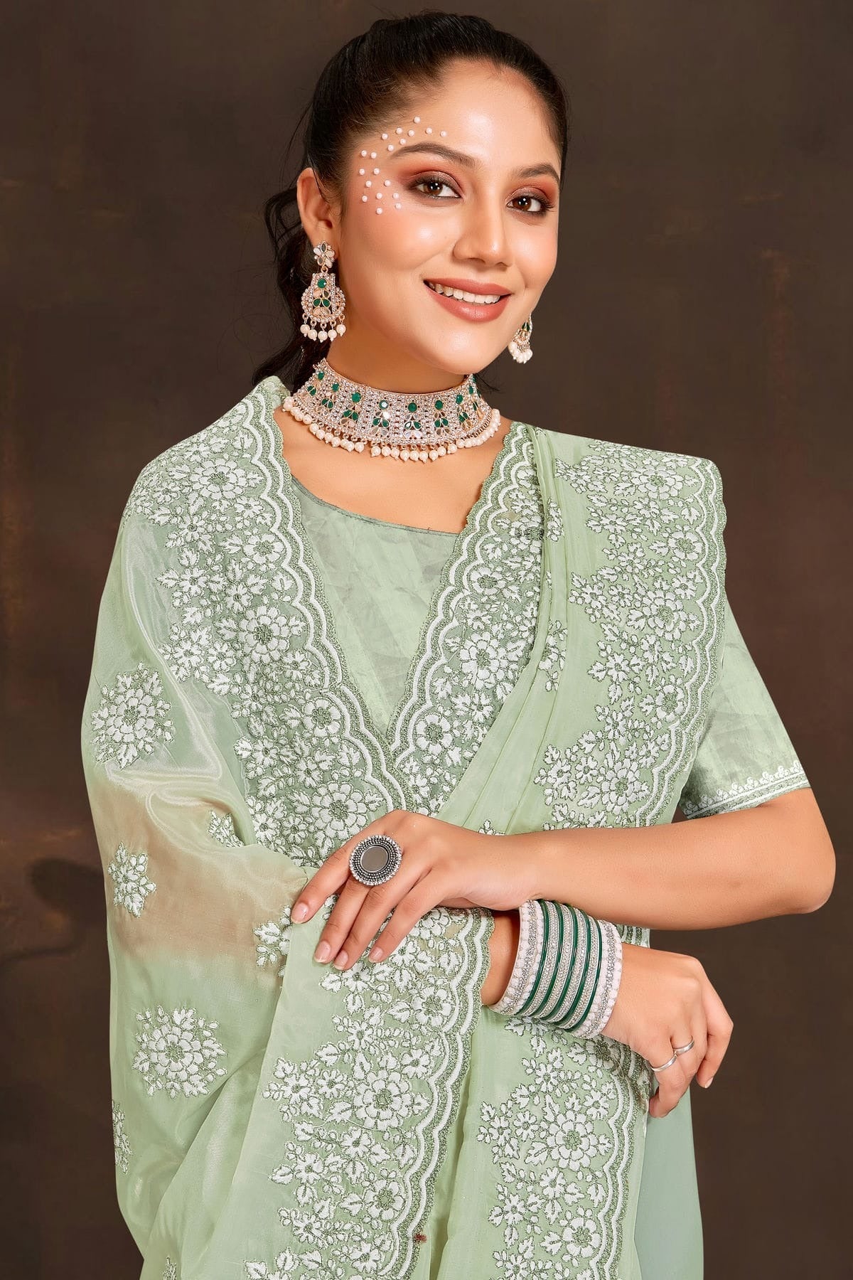 pista green colour organza saree sd1090954 A