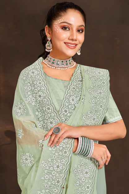 pista green colour organza saree sd1090954 A