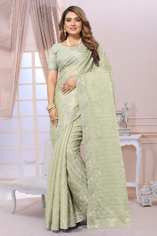 pista green colour organza saree sd1090990