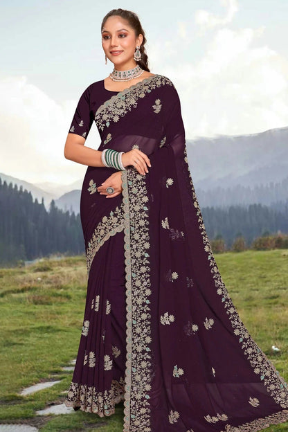 purple colour georgette saree sd1090948