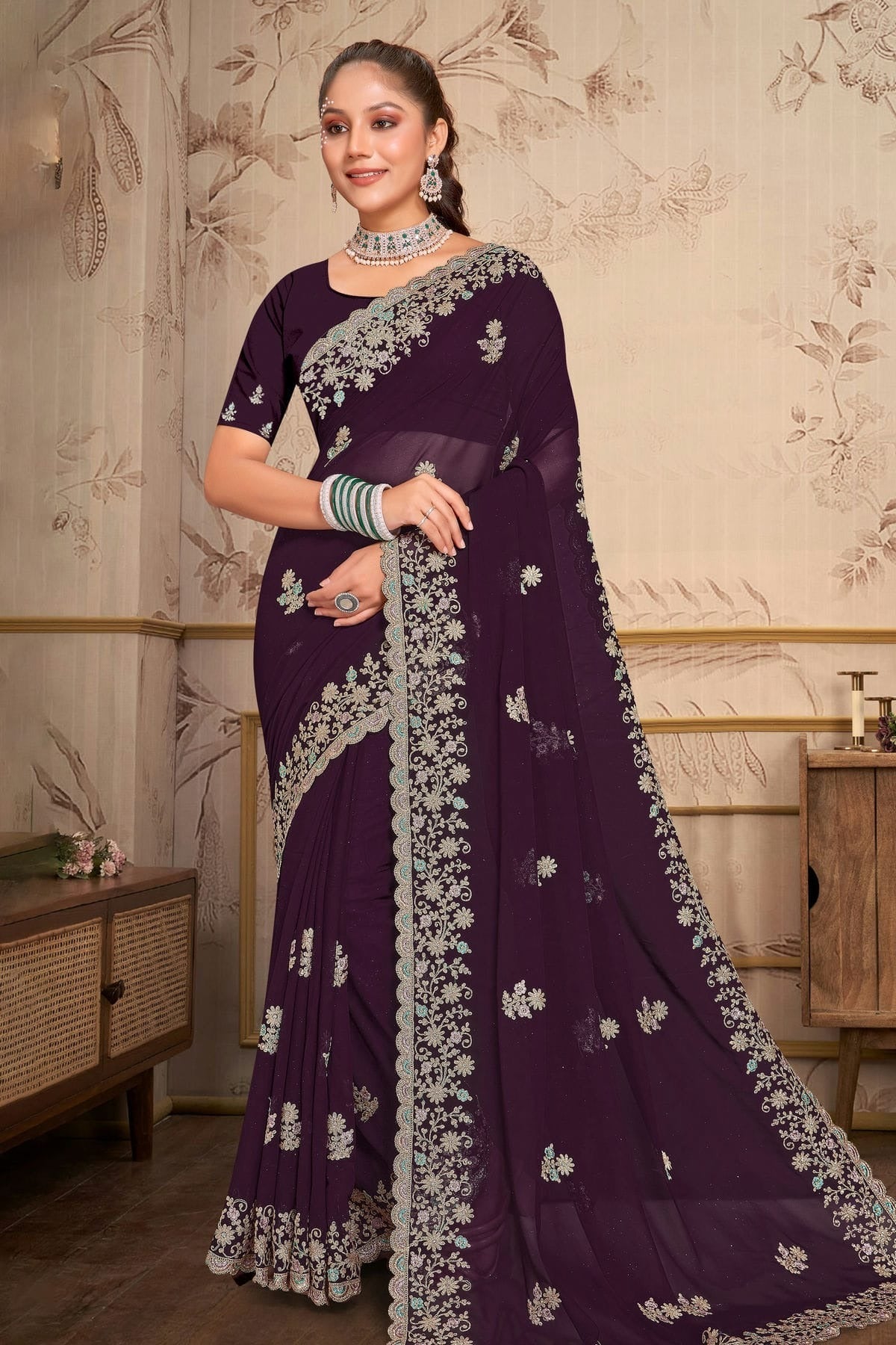 purple colour georgette saree sd1090981