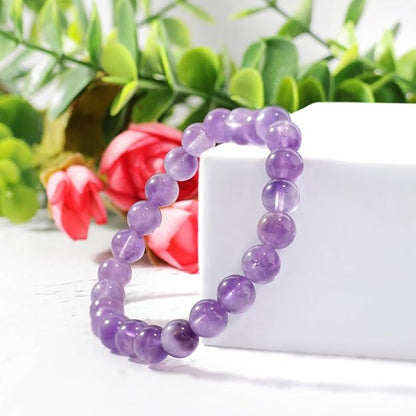 Amethyst 8mm Round Beads Bracelet – Natural Healing Crystal Bracelet for Calm & Clarity