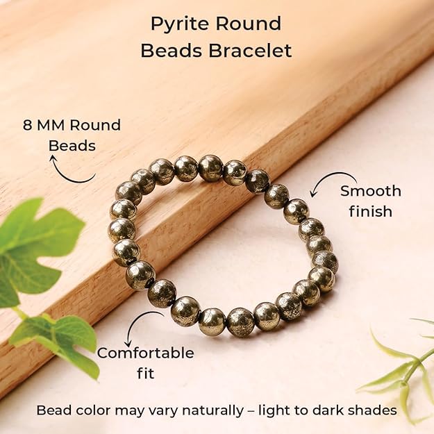Pyrite 8mm Round Beads Bracelet – Natural Stone Wealth & Protection Bracelet