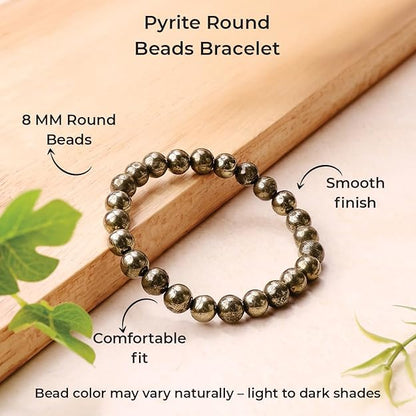 Pyrite 8mm Round Beads Bracelet – Natural Stone Wealth & Protection Bracelet
