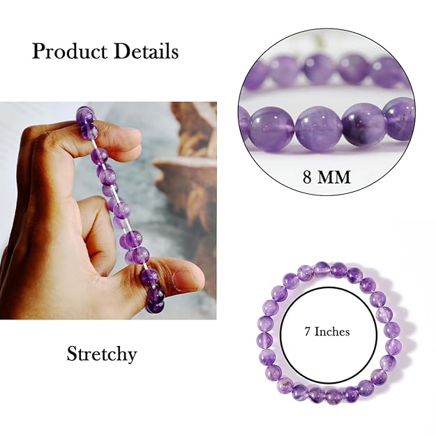 Amethyst 8mm Round Beads Bracelet – Natural Healing Crystal Bracelet for Calm & Clarity