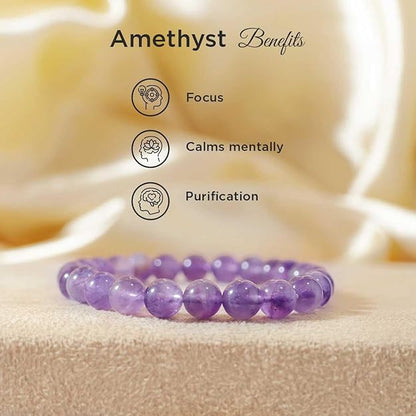 Amethyst 8mm Round Beads Bracelet – Natural Healing Crystal Bracelet for Calm & Clarity