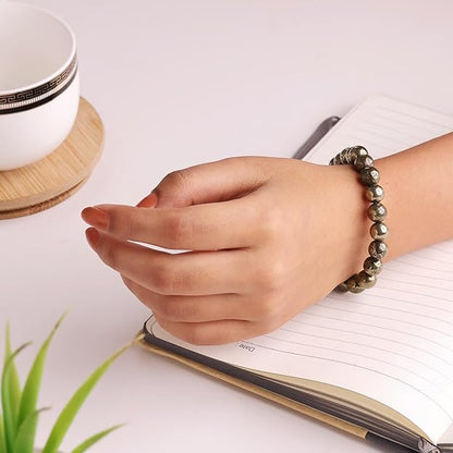 Pyrite 8mm Round Beads Bracelet – Natural Stone Wealth & Protection Bracelet
