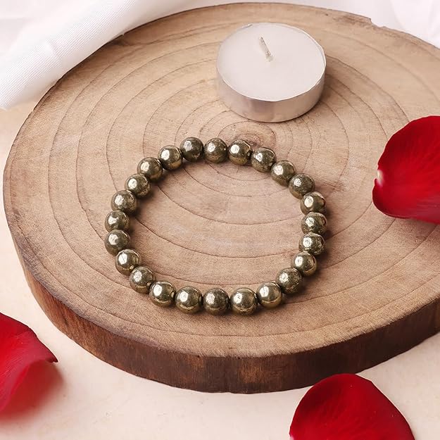 Pyrite 8mm Round Beads Bracelet – Natural Stone Wealth & Protection Bracelet