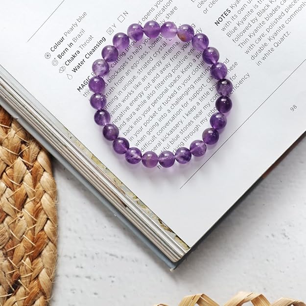 Amethyst 8mm Round Beads Bracelet – Natural Healing Crystal Bracelet for Calm & Clarity