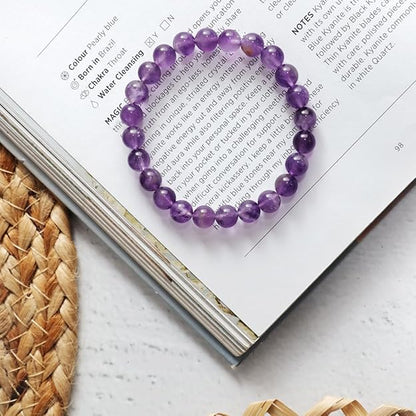 Amethyst 8mm Round Beads Bracelet – Natural Healing Crystal Bracelet for Calm & Clarity
