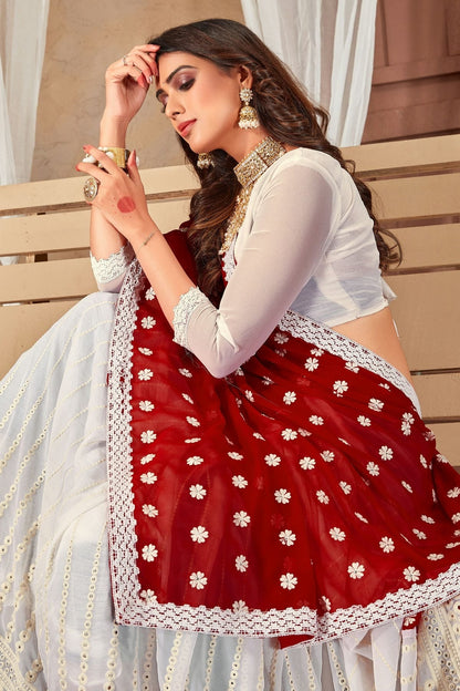 red and white colour georgette saree sd1090913 A