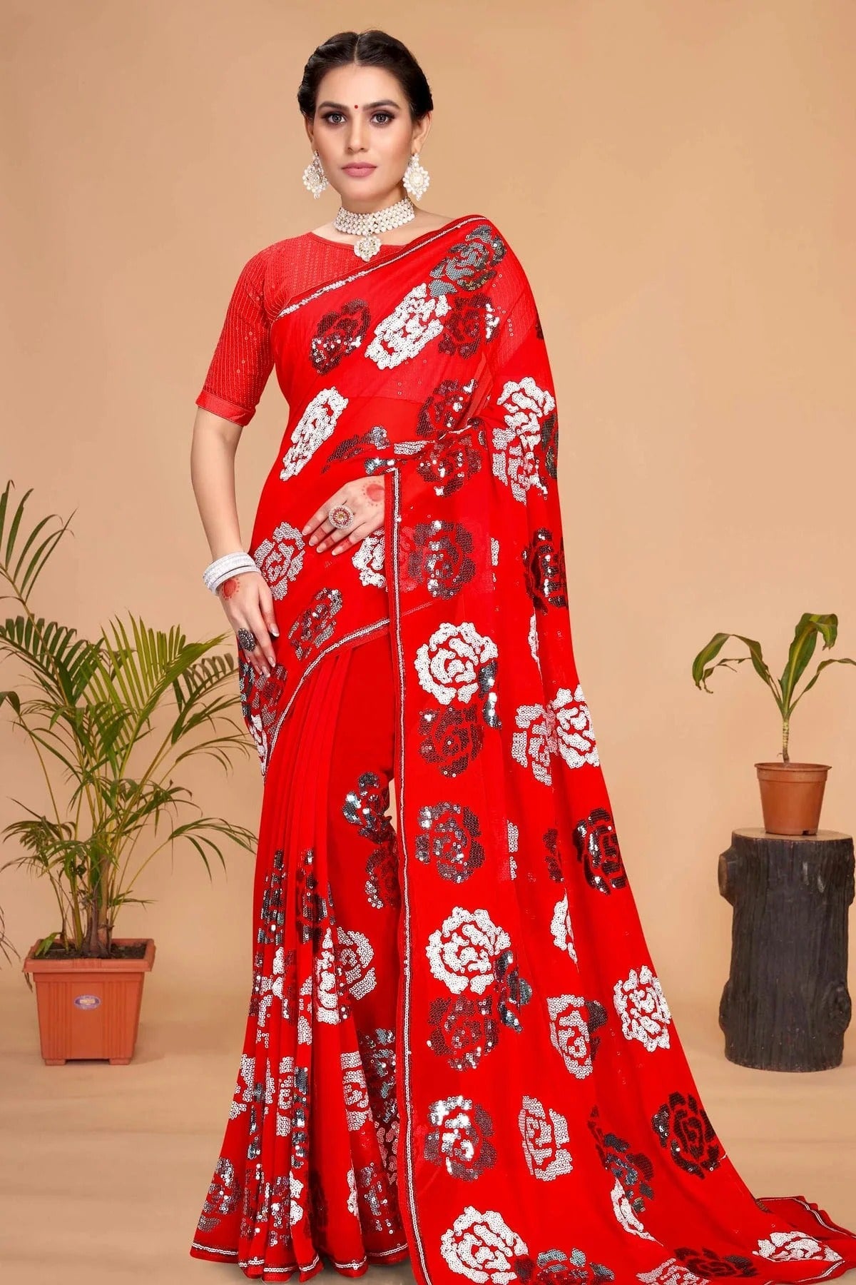 red colour georgette saree sd1090734