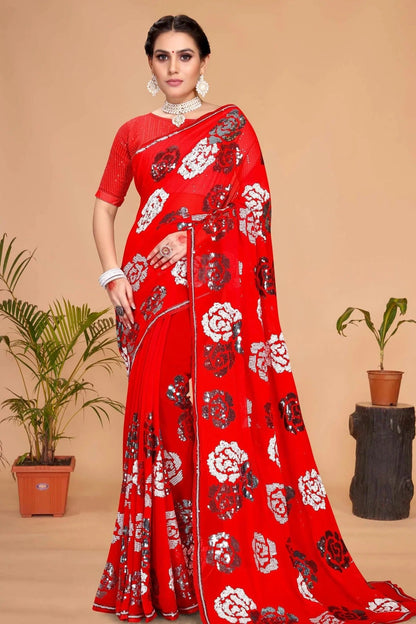 red colour georgette saree sd1090734