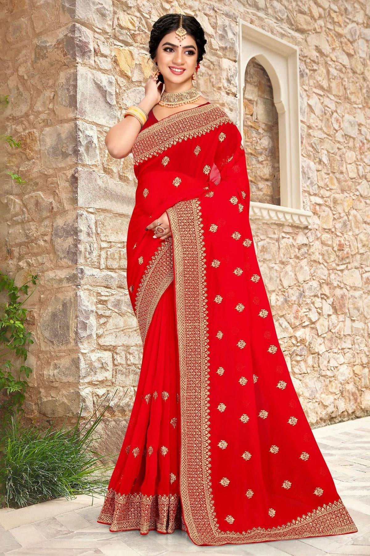 red colour georgette saree sd1090790