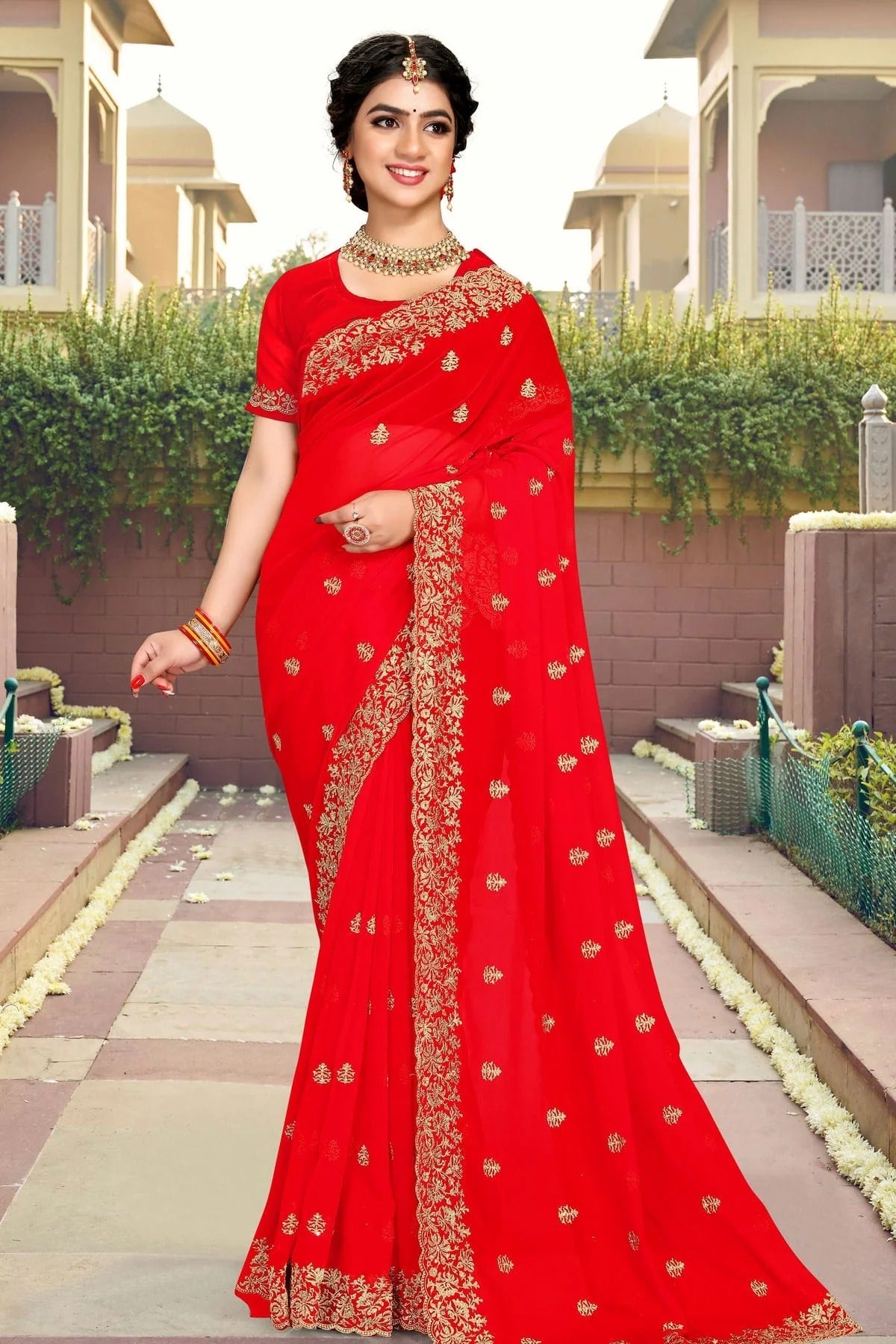 red colour georgette saree sd1090798