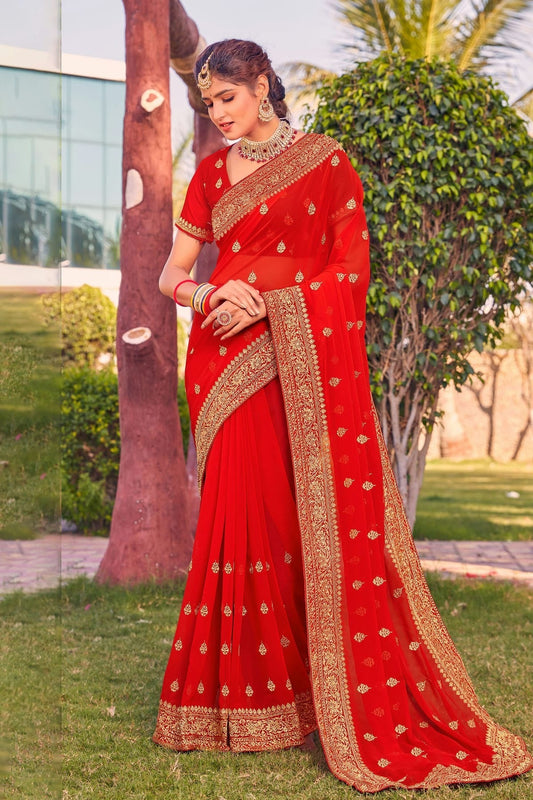 red colour georgette saree sd1090806