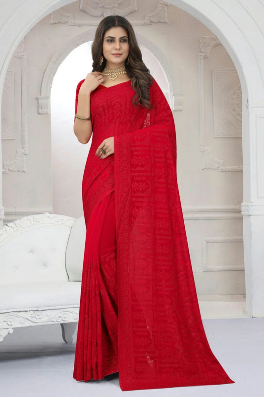 red colour georgette saree sd1090831