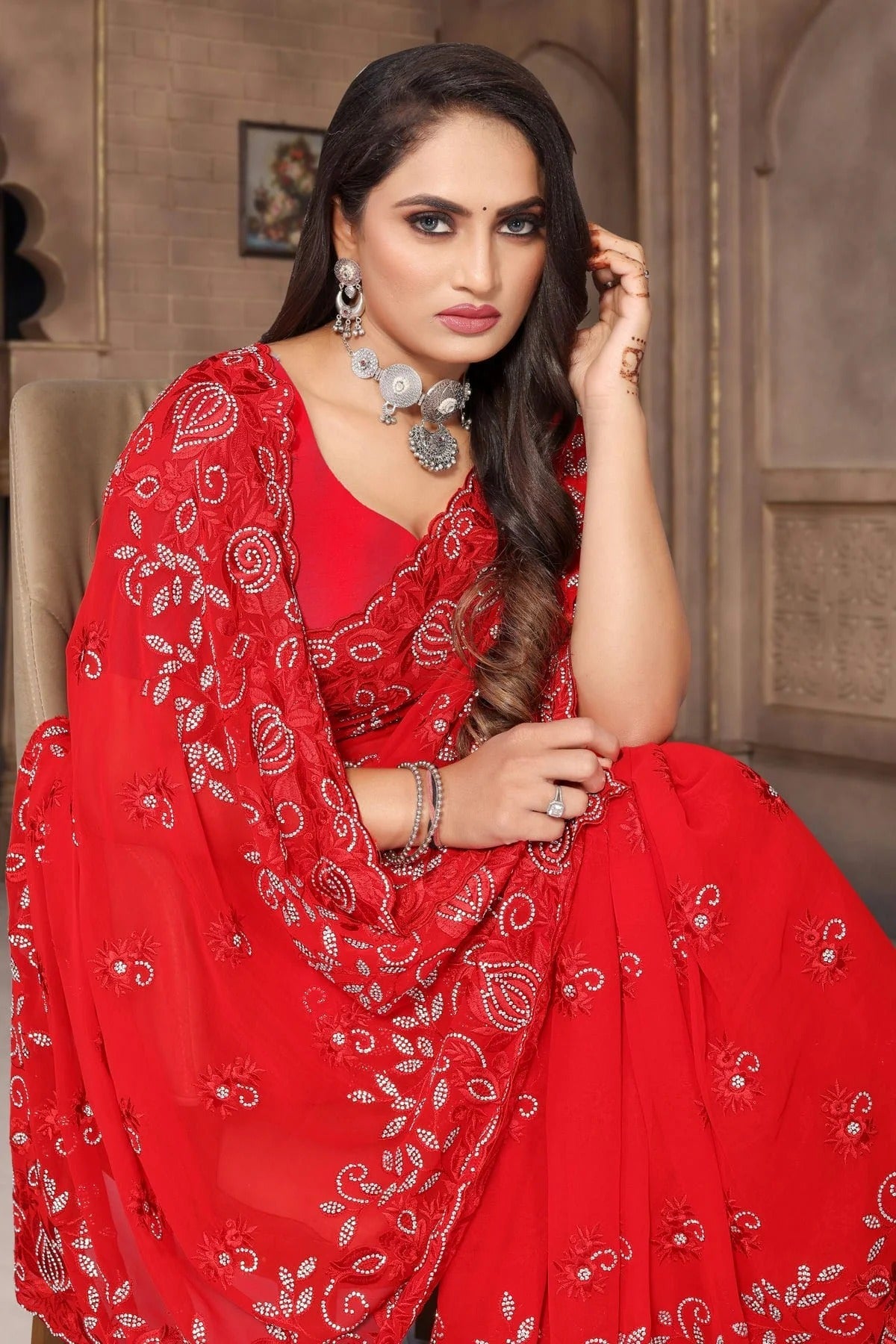 red colour georgette saree sd1090965 A