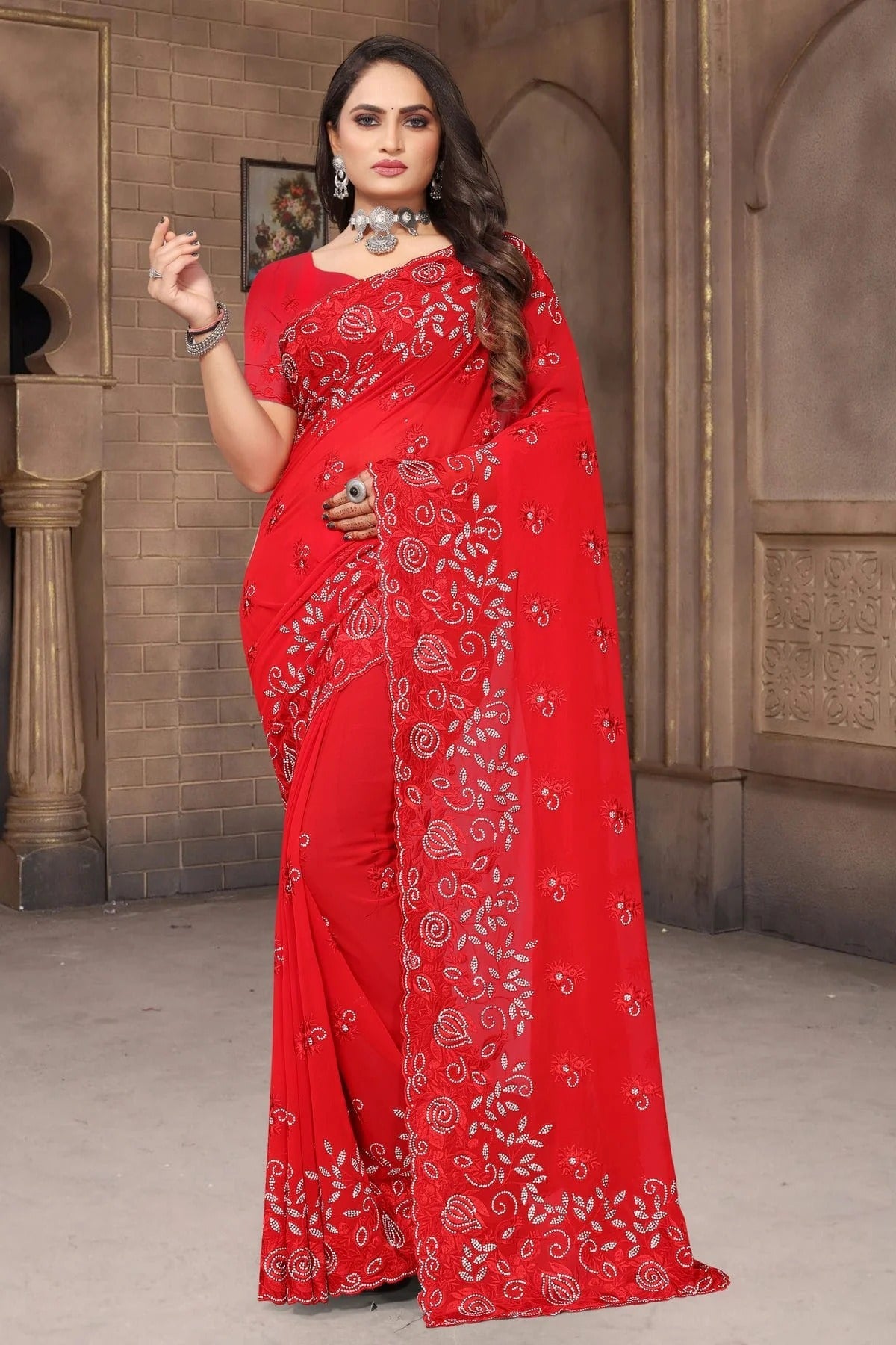 red colour georgette saree sd1090965