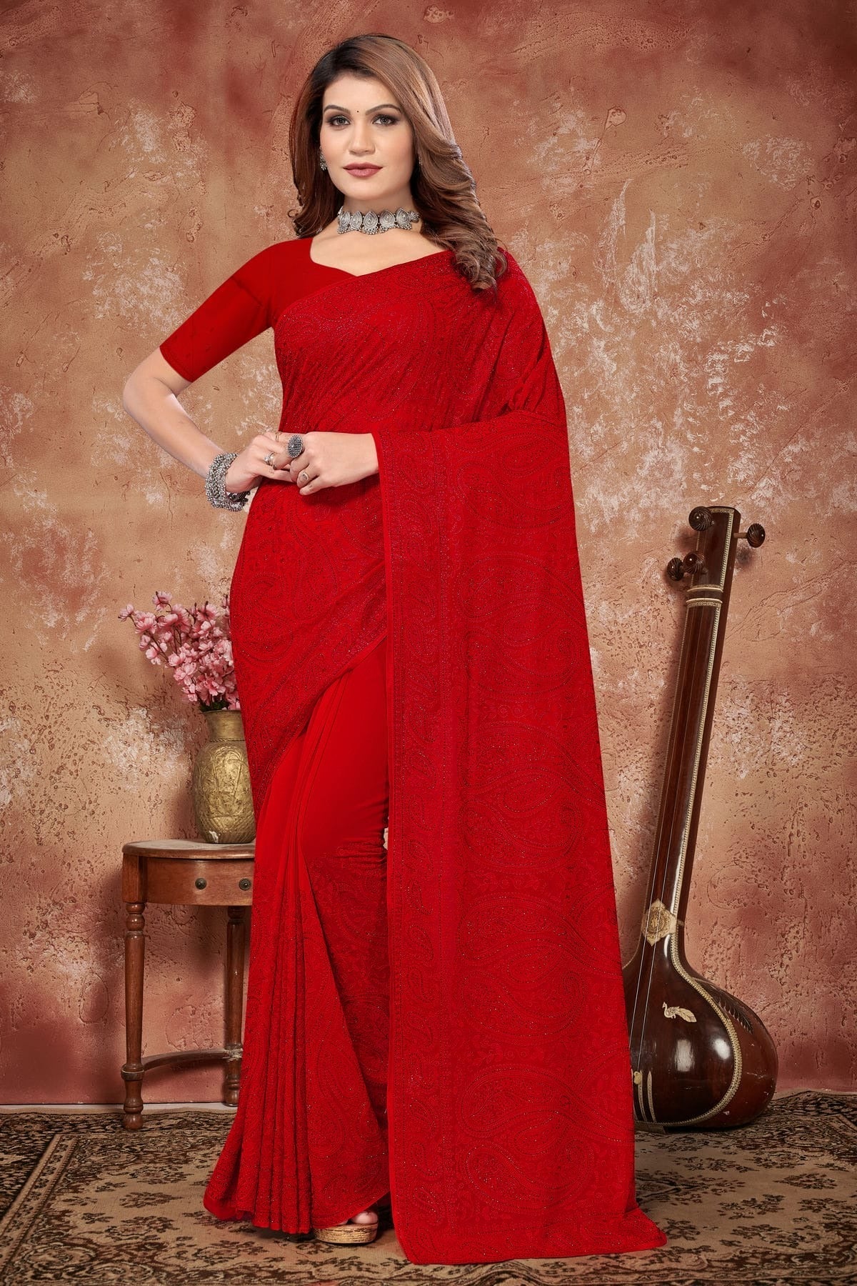 red colour georgette saree sd1090972