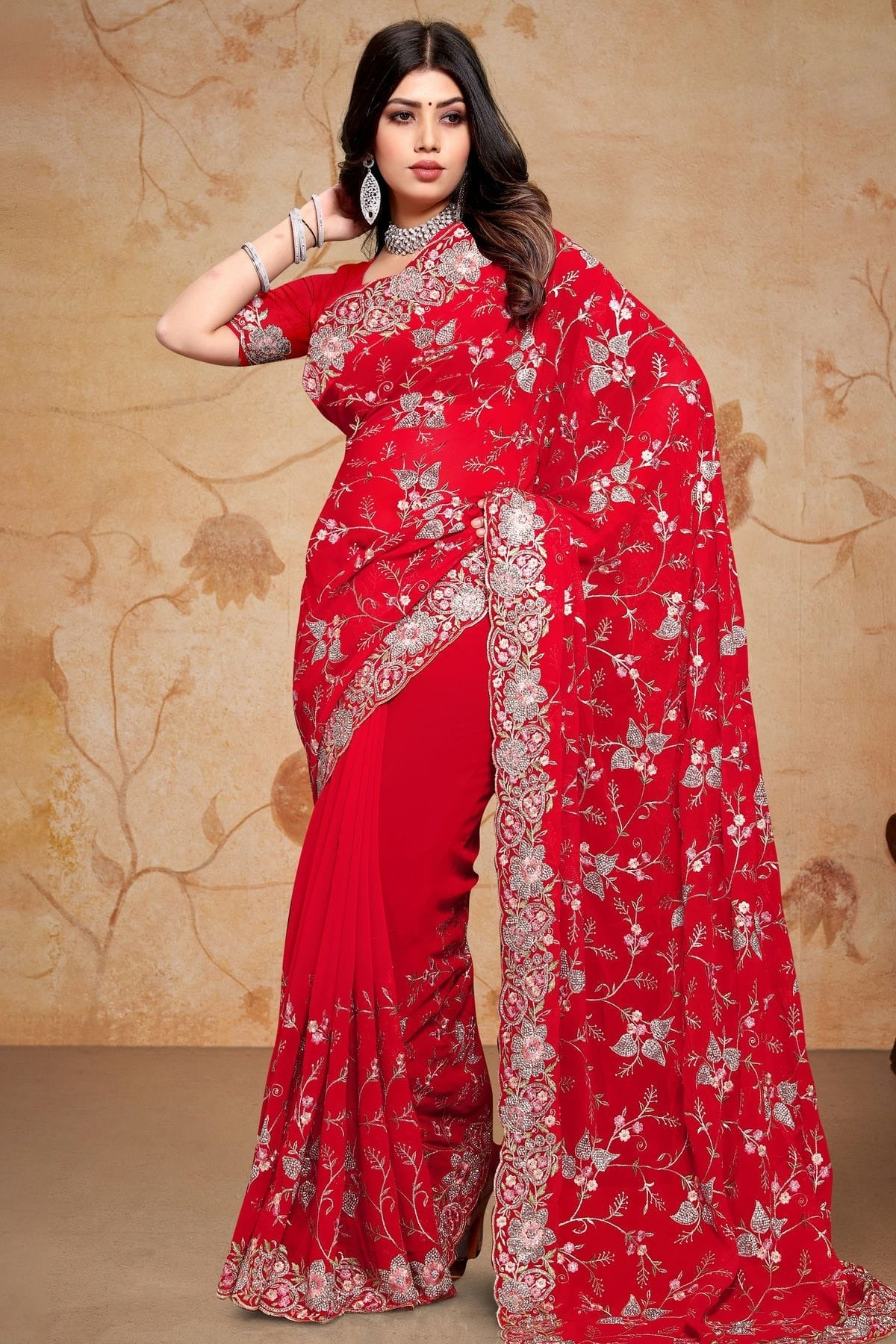 red colour georgette saree sd1091025