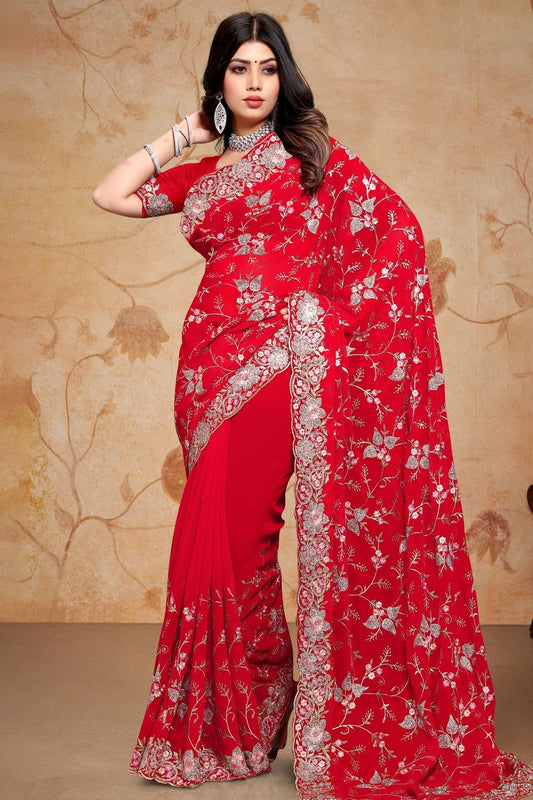 red colour georgette saree sd1091025