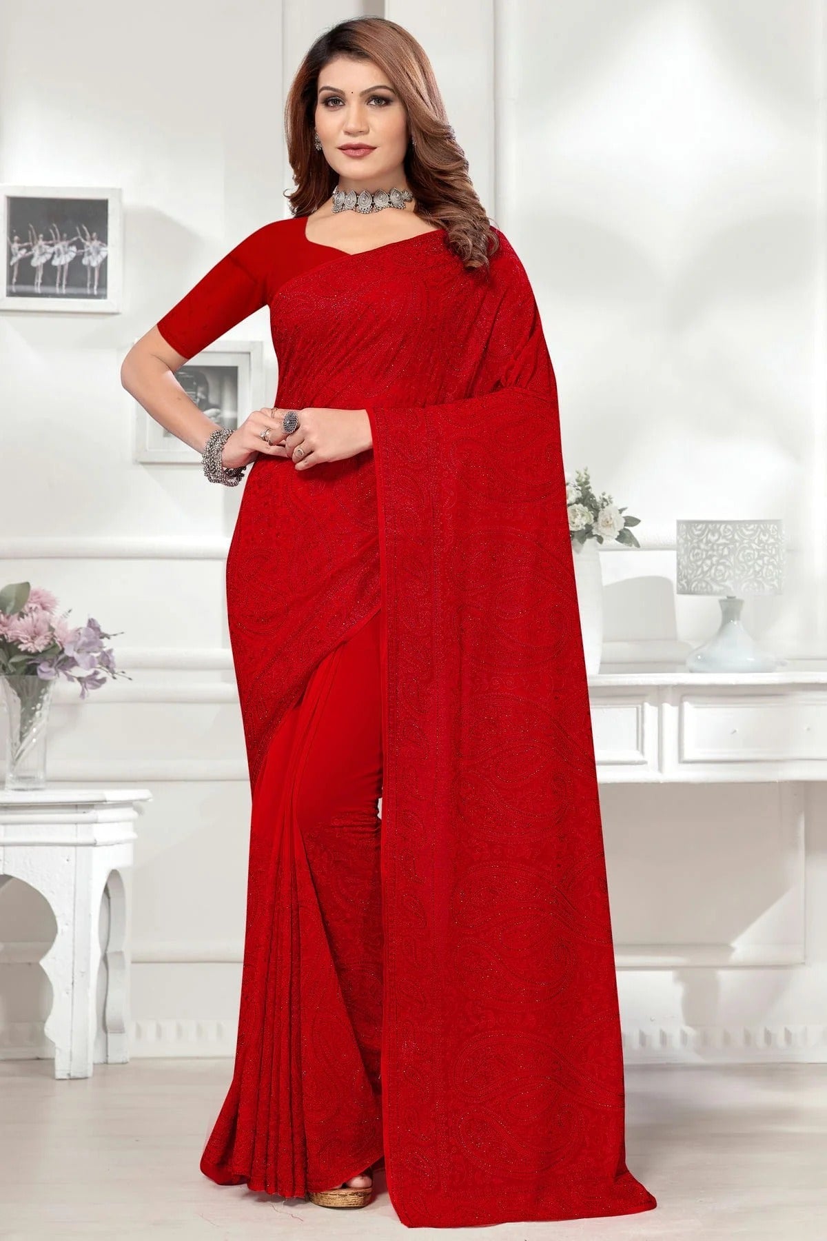red colour georgette saree sd1091045