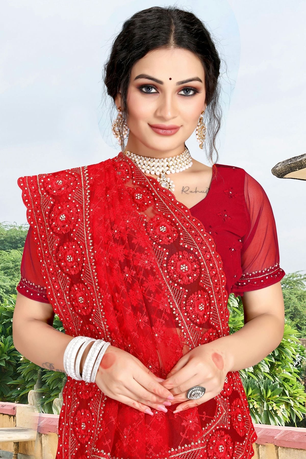red colour net saree sd1090742 A